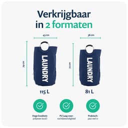Wonair Wasmand – Waszak - Opvouwbaar – Donkerblauw – 115L — thumbnail 2