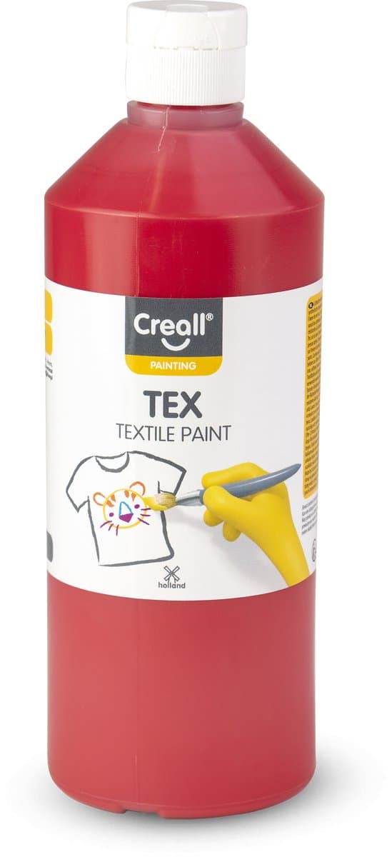 Creall Tex - Textiel- & Stoffenverf - Rood - 500ml - Machine wasbaar na fixatie - Voor T-shirts, jeans, schoenen, stoffen tassen, meubels en auto-interieurs/hemelbekleding - Gemaakt in NL - Glutenvrij — afbeelding 1