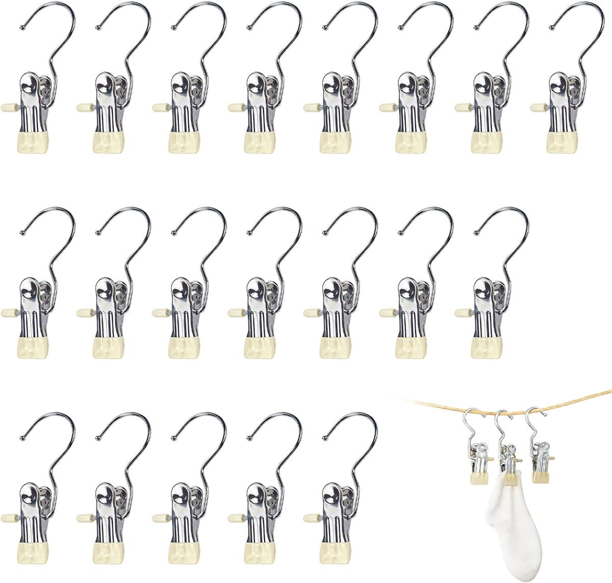 Clips - 20 stuks - 10,5x4 cm - Metalen clips - Wasknijpers - Clips die geen sporen achterlaten - Hoedenclips - Sokkenclips - Elastische clips - Opbergrek - Opbergclips - Haken - Huishoudelijke clips - Geschikt voor kledinghaken, kledingclips, hoeden — afbeelding 1