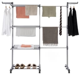 Jubbly® – Uitschuifbare Droogtoren – Inklapbaar Wasrek – Uitgerust met Wieltjes – 4 Verdiepingen – 35 meter Drooglengte – 40 kilo Draaggewicht – Wastoren Staand – Droogrek op Wielen - Grijs — thumbnail 1