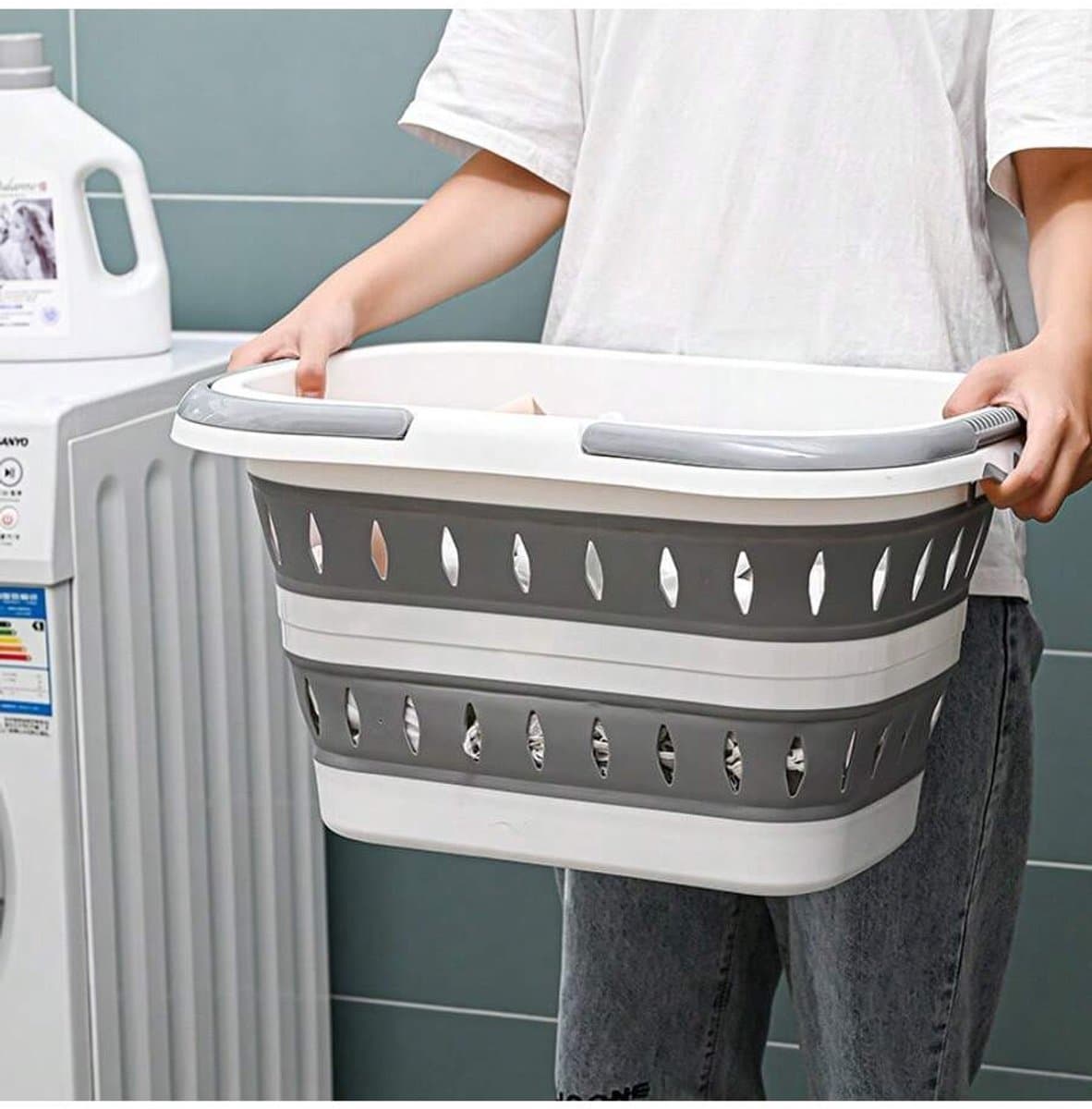 Opvouwbare Wasmand - Laundry Basket - Sterke - Met Duurzame Kunststof Handgrepen - Lichtgewicht - Voor Eenvoudige Opslag - 29 x 20 x 15 cm — afbeelding 1