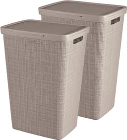 Curver Jute Wasmand met deksel 58L - 2 stuks - Taupe — thumbnail 1