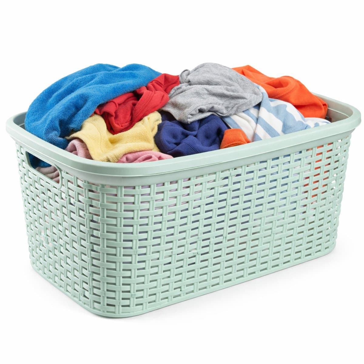 Excellent Houseware Wasmand - 35 liter - rotan - lichtgroen - kunststof - 53 x 36 x 26 cm — afbeelding 1
