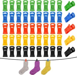 50 stuks - Sokkenklemmen voor wasgoed - Antislip wasknijpers - Waslijnknijpers, 5 kleuren - Sokkenhouders - Sokkenklemmen voor Wasmachine en Droger - Sokkenclips met haak - Waslijnknijpers - Kleurrijke sokkenhouder — thumbnail 1