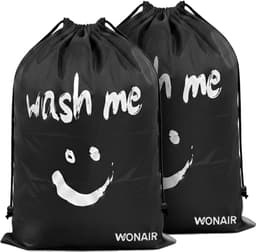 Wonair - Waszak - Waszakken - Waszak groot - Waszakken voor wasgoed - Opbergtas - 60x90cm - 2 Stuks - Zwart - Laundry bag met trekkoord — thumbnail 1