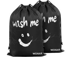 Wonair - Waszak - Waszakken - Waszak groot - Waszakken voor wasgoed - Opbergtas - 60x90cm - 2 Stuks - Zwart - Laundry bag met trekkoord — afbeelding 1