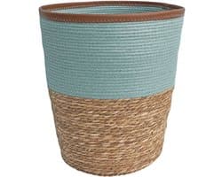 Lavandoux - Wasmand - Zeegras - Naturel en Blauw - M: Ø40 x H47 cm
