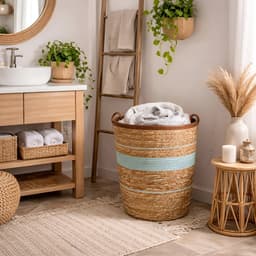 Lavandoux - Wasmand - Zeegras - Naturel en Blauw - L: Ø45 x H50 cm — thumbnail 2