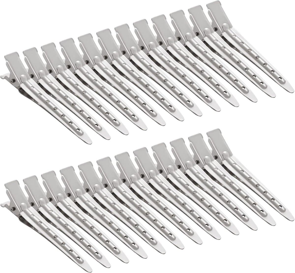24 stuks Duck Bill Klemmen Zilver - Professionele Metalen Haarclips voor Styling en Kleuring — afbeelding 1