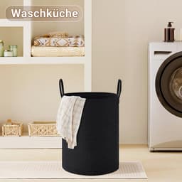Wasmand, opbergmand, geweven mand, grote ronde wasmand van 72 liter met katoenen handvatten voor de kinderkamer, mand voor dekens en speelgoed voor de woonkamer of wasruimte, zwart — thumbnail 3