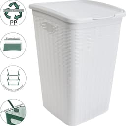 Wasmand Set - Wasverzamelaar Deksel - Kleine Ruimtes - Ventilatie Gaten - 36 Liter 3 Stuks - Beige Rotanlook — thumbnail 5
