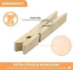 LaundrySpecialist 288x Houten Wasknijpers (84mm) - Wasknijpers - Wasknijpers hout - 288 stuks - Knijpers - Houten Knijpers — thumbnail 4
