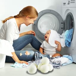 JeiibrZui Droogballen van wol - Droogballen voor sneller en zachter drogen van kleding - Pak van 6 - Geschikt voor lichtgekleurde kleding, wit — thumbnail 4