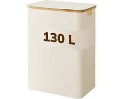 ACAZA Wasmand Met Deksel - 2 Vakken - 130 L - Bamboe - 52 x 38,5 x 70,5 cm - Beige — afbeelding 1