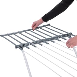 KADAX Uitschuifbaar droogrek met 17m droogoppervlak, Flexibele breedte van 85-155 cm, Groot droogrek voor binnen buiten (wit/grijs, 155 x 53 x 90 cm) — thumbnail 3