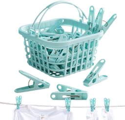 30 plastic wasknijpers - Inclusief handig ophangmandje - Plastic wasknijpers - Blauw - Geschikt voor thuis, keuken, kledingkast en badkamer — thumbnail 1