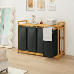 Core® Wassorteerder 4 vakken - Wasmand 4 vakken 200 Liter - Wasmand Met Opbergplank – Grijs - 81cm x 42cm x 80cm — thumbnail 2