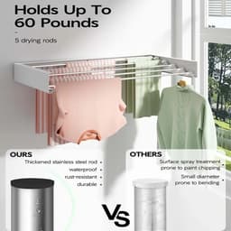 Prime Home Wasrek - Wasrek hangend - Hangrek kleding - Kledingdroogrek - 5 inklapbare stangen - Ruimtebesparend - Binnen en buiten - Grijs — thumbnail 3