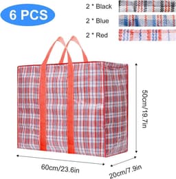 Set van 6 kunststof zakken met ritssluiting, 60 x 50 x 20 cm, opvouwbare organizer met ritssluiting, herbruikbaar, groot kledingrek met handvat, voor opslag, winkelen — thumbnail 5