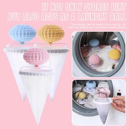 3 stuks ‑ 2-in-1 wasbalfilter - wasbal ‑ wasbol - wasmachine filterbal ‑ pp en polyester gaas - pluis‑ en haaropvang, voorkomt verstrengeling ‑ 16,2 * 9,3 cm ‑ huishoudelijk wassen, wasmachine, thuisgebruik ‑ blauw, roze, geel — thumbnail 5