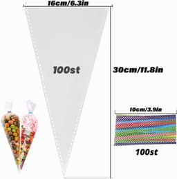 Snoepzakken - Transparant - 16 x 30 cm - Voedselveilige Cellofaan Kegelzakken - Voor Feesten en Snacks — thumbnail 5