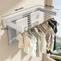 Adelair wasrek wand - Droogrek hangend - wanddroogrek inklapbaar - Uitschuifbaar - 8 stangen - 100cm breed - wit — thumbnail 3