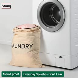 Stunq® Opvouwbare Katoenen Waszak met Rits en Draaghengel – Naturel, Waterafstotend en Schimmelwerend — thumbnail 3