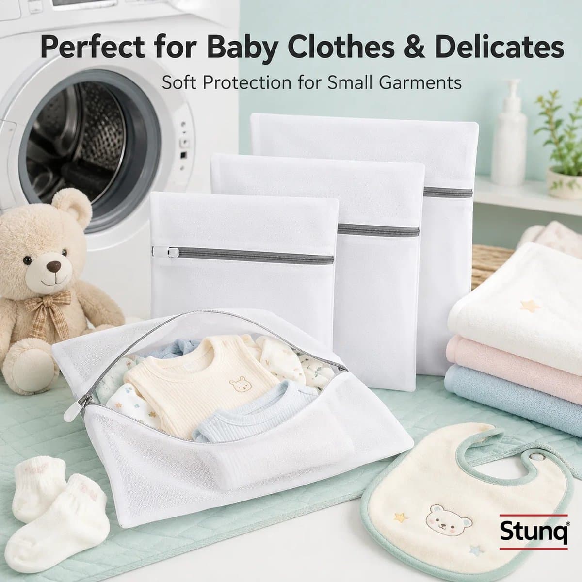 Stunq® Witte Waszakjes Set van 3 – Fijnmazig Mesh voor Delicate Was en Lingerie — afbeelding 1