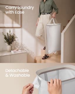 Beige Wasbox 56 x 40,5 x 70 cm met Deksel en 2 Vakken, Grote Wasmand 160 L met Uitneembare Waszakken, Opvouwbare Laundry Basket met Stabiel Frame en Handgrepen, Was Organizer voor Kleding Sorteren, Slaapkamer Badkamer — thumbnail 4
