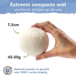Eco Droogtrommelballen Set van 6 wit - drogerballen | Droogballen voor de droger - 100% Nieuw-Zeelandse eersteklas schapenwol — thumbnail 2