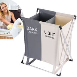 Wassorteerder - 60 L - Wasmand 2 Vakken - Opvouwbare Wasmanden - Wassorteerder 2 vaks - Aluminium Frame - Grijs - Wit — thumbnail 2