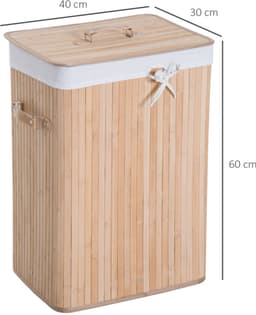 Smalle bamboe wasmand - Wasmand met deksel - 72 liter opbergmand - Badkamer wasmand - met handgrepen, 72L inhoud en smal compact ontwerp - Bamboe - 40×30×60 cm - Geschikt voor wasruimte en slaapkamer - Natuurlijke houtkleur — thumbnail 5
