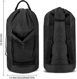 Rugzak Waszak, Wasrugzak met Schouderbanden en Gaasvak Duurzame Nylon Rugzak Kledingmand Zak met Treksluiting voor College, Reizen, Wasserette, Appartement - Zwart — thumbnail 2