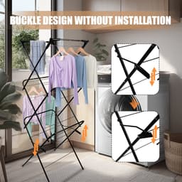PIPIPOXER- Wasrek Inklapbaar-Droogrek-Droogtoren voor Binnen-Wastoren-3 Verdiepingen- Compact Opvouwbaar-75x49x170 CM-Ecologisch Was Drogen -Zwart — thumbnail 2