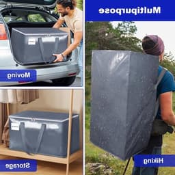 Grote waszakken met rits en label, 105L - Stevige opbergzakken voor kleding, reizen en verhuizing, ideaal voor tuinaccessoires en camping — thumbnail 4