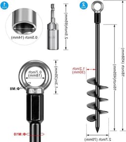 Grondankers 47 cm, metalen stormankers voor trampoline, schommel en honden, 2 stuks met opbergtas, zwart — thumbnail 2