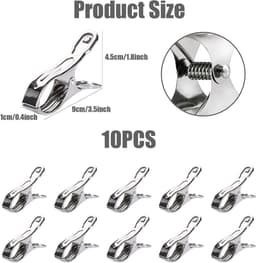 Handdoekclip, RVS strandhanddoekharingen kleding grote winddichte clips houden uw handdoek tegen wegblazen (10 stuks 8,9 * 0,4 * 1,8 cm) — thumbnail 4