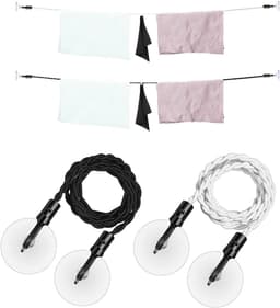 Reiswaslijn - Waslijn touw - Kleding drogen - Zuignaphaken - Tot 2.8m - Zwart en wit — thumbnail 5