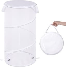 Wasmand - Vouwbare Wasmand - Opbergmand - Waszak - Opvouwbare Wasmand - Mand - Wassorteerder - Kledingmand - Reiswaszak - met handgrepen - Inclusief opbergtas - voor wasruimtes, badkamers, kinderkamers, studentenkamers, op reis - 32*32*60 cm - wit — thumbnail 1