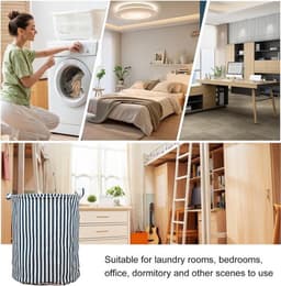 Opvouwbare ronde wasmand voor jongens en meisjes - blauw-wit gestreept - speelgoedmand - kameropbergmand - grote wasmand — thumbnail 2