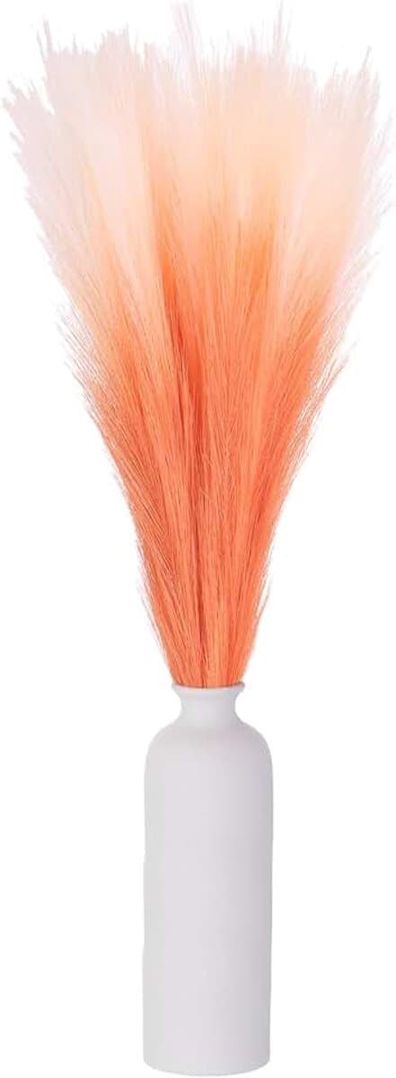 6 stuks vals pampasgras, 45 cm, pluizig pampasgras, decoratief bloemenarrangement voor thuis, bruiloftsdecoraties, oranje kleurverloop — afbeelding 1