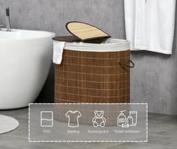 Vedder House - Wasmand - Wasmand met deksel - 2 vakken - Bamboe - Opvouwbaar - 100 liter — thumbnail 5