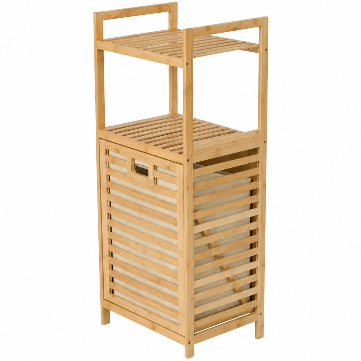 Bamboe Wasmand met Bovenrek en Uitneembare Waszak – 25L - 30 x 40 x 95 cm — afbeelding 1