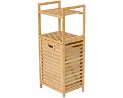 Bamboe Wasmand met Bovenrek en Uitneembare Waszak – 25L - 30 x 40 x 95 cm