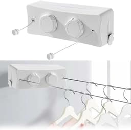 SnelShoppen - 5.1m Waslijn, Uittrekbare Wandwaslijn, Ingebouwde Waslijn, Muurbevestigde Waslijn, Retractable Waslijn, Set met Draai Knop, voor Balkon, — thumbnail 1