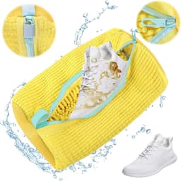 SnelShoppen - Schoenenwaszak met verborgen rits, waszak voor schoenen, wasmachine geschikt, 1 stuk, geel, ideaal voor sport- en werkschoenen, en meer — thumbnail 1