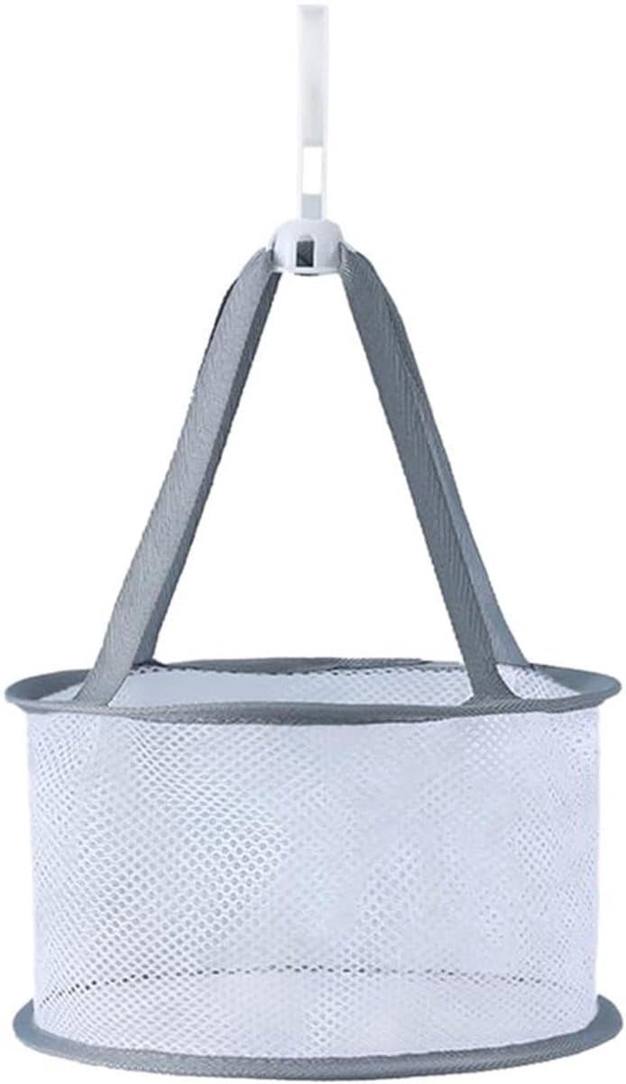 Netzak met haken, herbruikbare wasdroogzak, droogmand met luchtkussen, opbergmand, wasdroogmand, grijs, compact. — afbeelding 1