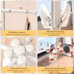 Foldable Clothes Drying Rack - Vrijstaande, opvouwbare droogrek met roterende armen efficiënt drogen van kleding - Kunststof en metaal - Wit — thumbnail 4