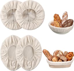 SnelShoppen - Banneton Liner Set 4 Stuks - 10 Inch Herbruikbare Ronde en Ovalen Brooddeksels - Natuurlijke Jute en Katoen - Ideaal voor Thuisbakkerij — thumbnail 1