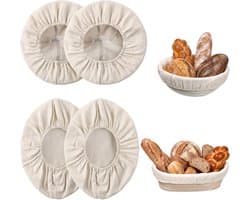 SnelShoppen - Banneton Liner Set 4 Stuks - 10 Inch Herbruikbare Ronde en Ovalen Brooddeksels - Natuurlijke Jute en Katoen - Ideaal voor Thuisbakkerij
